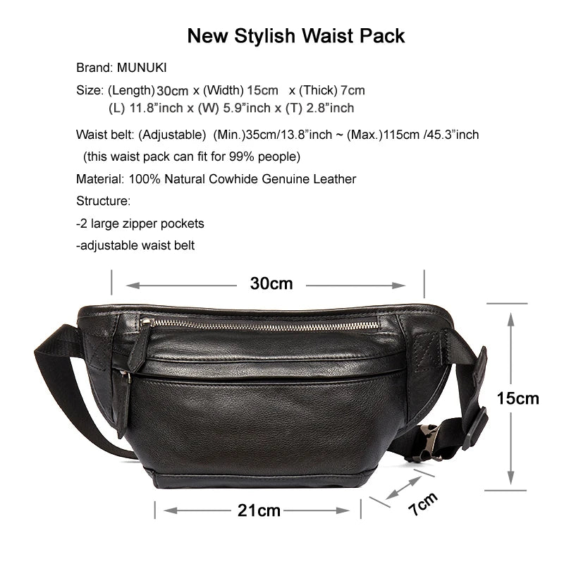 New Fashion Men's Genuine Leather Waist Bag